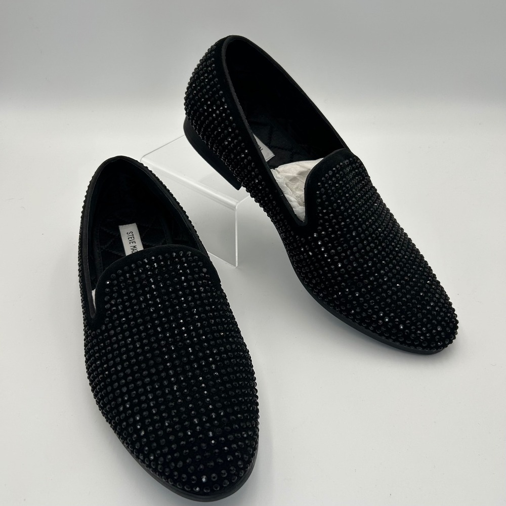 Steve Madden Black Rhinestone Loafers Mens 12 Caviarr Dress Shoes Formal Comfort